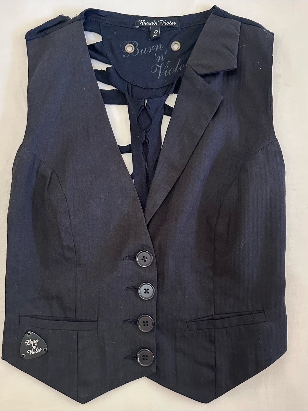 Burn n Violet Black Button-Front Vest with open back